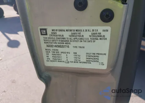 2006 Chevrolet Silverado 1500 Work Truck z USA, uszkodzony, nr VIN 3GCEC14V36G257716